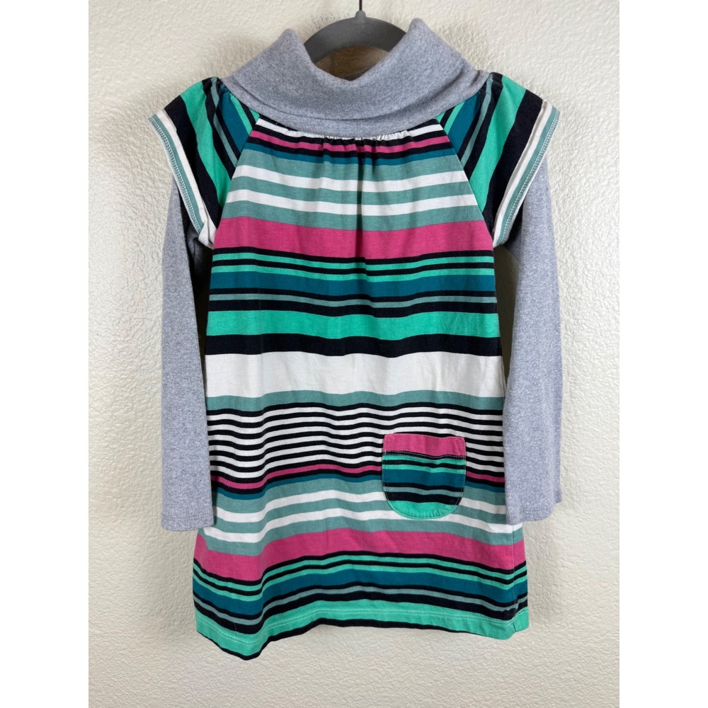 Tea Collection Striped Tunic Dress Kids Size 4 Long Sleeve Cowl Neck Indie